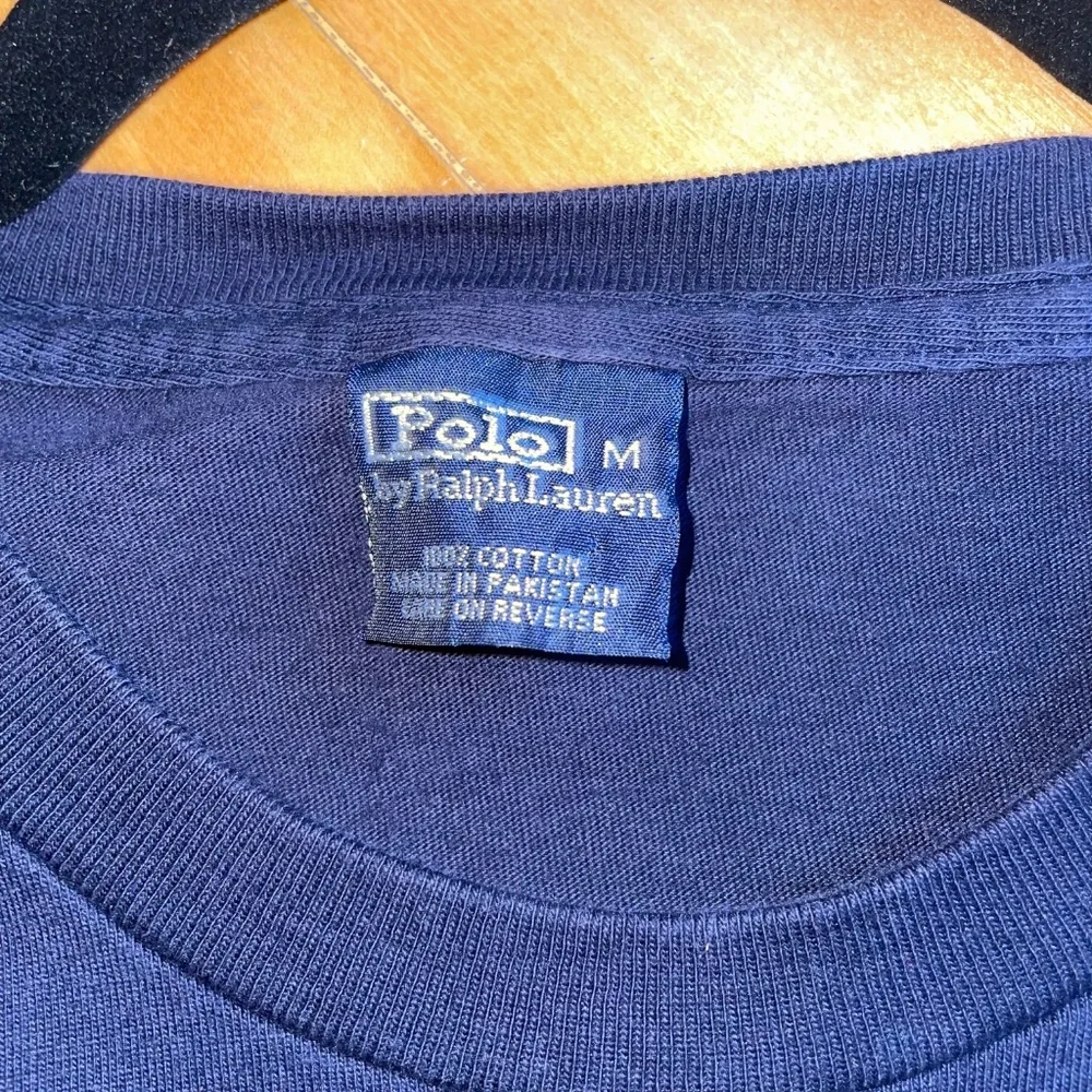 Polo Ralph Lauren Vintage Graphic Tee USA Flag Logo Spell Out Navy Medium